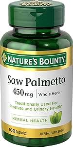 Nature's Bounty Saw Palmetto, Herbal Health Supplement, Prostate and Urinary Health, 450 mg, 100 Capsules