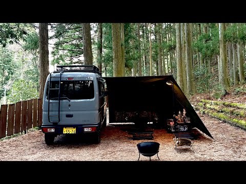 【ソロキャンプ】軽バンにタープ連結はこれが最強【車中泊】DA17Vエブリイバン