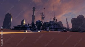 Space complex with hangars and antennas on the planet