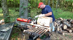 In this August 10, 2019 video my loyal customer Adam is over to pick up a load of firewood, I gave him a $15 discount because he agreed to split the ready to burn firewood blocks into hs truck using my 35 ton Huskee Log Splitter. | Joe's Premium Firewood