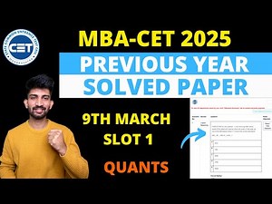 MBA CET 9th March Slot 1 Solved Question Paper | Mba cet Previous Year Question Paper with Solution