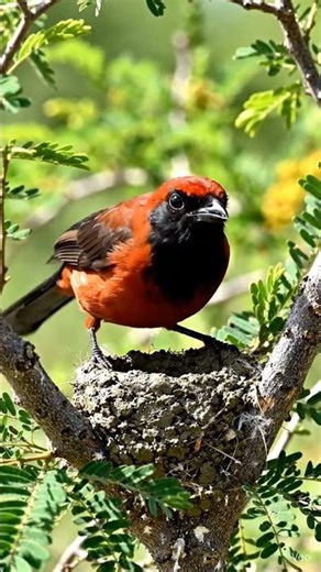 Red Bird Builds a Mud Nest on Tree 🌿❤️ | Nature’s Tiny Architect