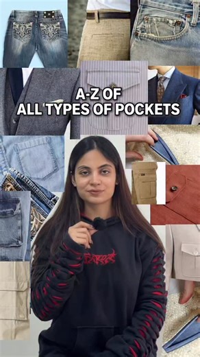 Chahat on Instagram: "A-Z OF ALL TYPES OF POCKETS🥼 1. Patch Pocket – A pocket stitched on the outside of a garment for easy access and casual appeal. 2. Flap Pocket – A pocket covered with a flap for added security and a tailored look. 3. Button Pocket – A pocket secured with a button closure to prevent items from falling out. 4. Chest Pocket – A pocket placed on the chest, commonly used in shirts and jackets. 5. Breast Pocket – A formal pocket on the upper front of jackets or coats, often for 