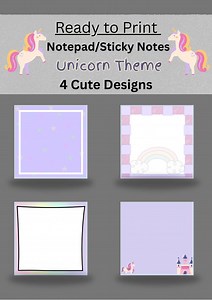 Unicorn Notepad & Sticky Note Set (4 Designs) | Printable Unicorn Theme | Square Notepad | Ready to Print Digital File - Etsy Australia