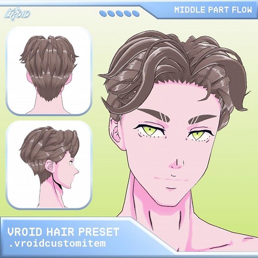Vroid Hair Preset | Middle Part Flow Male Hairstyle With Physics | Vroid Studio Customizable | Vtuber Hairstyle Model - Etsy