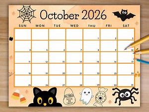Editable October 2026 Calendar, Printable Happy Halloween Calendar W/ Trick or Treat, Monthly Planner, Planner Home Work School Office - Etsy