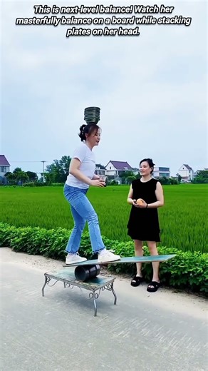 Crazy Balance Challenge: Plates on Head!