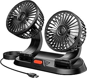 CAR FAN,USB Portable Fan with 3 Speed,360 Degree Rotatable Dual Head Fan,Strong Wind Electric Auto Fans Dashboard Suv Rv Tuck Boat Sedan Home Office (Dual USB Plug), Black2, LARGE2, (F410-U)