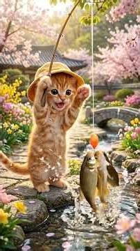 🐱🎣Milo's First Grilled Fish! Fresh Catch from the Stream 🐱🎣