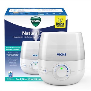 Vicks 0.6 Gallon Natural Care Cool Mist Ultrasonic Humidifier, 200 sq ft, White, VUL530 - Walmart.com