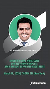 Join the Straumann team along with Dr. Armand Bedrossian & Dr. Panos Papaspyridakos for an exciting live webinar! Topic: Modern Digital Workflows for Restoring Complete Arch Implant Supported Prostheses Tuesday, March 18, 2025  Time: 7:00 PM EST (New York) Learn how to combine traditional implant principles with cutting-edge digital workflows for more efficient and confident treatment planning and execution. Register today at: https://bit.ly/4hPsk42 | Straumann | Facebook