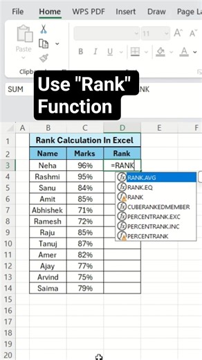 Excel Me Rank Calculate Easy Trick 🔥 | Rank Formula in 20 Sec 💯 #ExcelShorts