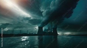 Power plant scene from afar animation video looping motion