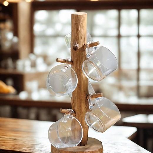 Rustic Wood Mug Holder Tree: Farmhouse Coffee Cup Rack - Etsy