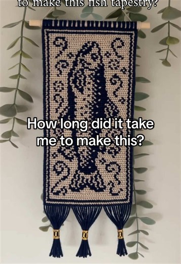 How long did it take me to make this whimsical medieval vibe fish tapestry? A LONG TIME!!!! But ‘twas worth it, I feel. I also didn’t include the time it took me to adjust the pattern as I didn’t think to time that Pattern is from Olivier Krijns on the website Chart Minder #medievaltapestry #medieval #whimsy #wallhangings #fishart