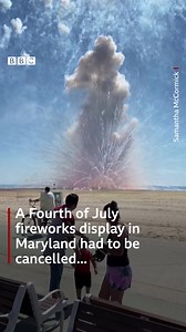 This is the moment dozens of fireworks accidentally exploded in Maryland, USA, forcing the cancellation of an Independence Day celebration. No one was seriously hurt in the incident, and the cancellation was a precaution. https://bbc.in/3dHhduE | BBC News