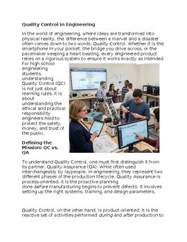 Quality Control in Engineering - Reading Passage and x 10 Questions