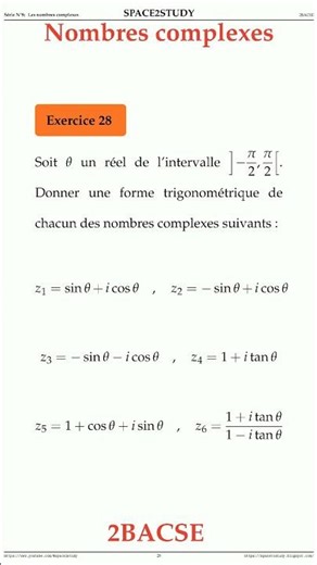 Exercice 28 Serie 8 Les Nombres complexes 2BACSE Maths space2study M2BSES8v12 #shorts