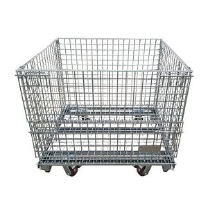 [Hot Item] Heavy-Duty Mild Steel Foldable Industrial Warehouse Storage Cage Metal Containers Wheel-Mounted Industrial Strength