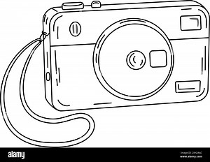 Digital photo camera line art. Photography camera Hand drawn doodle style coloring page. Vintage camera device. Flash and lens visible. Vector illustration Stock Vector Image & Art - Alamy