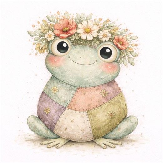 Patchwork Frog Clipart, Cute Frog PNG, Floral Frog Clip Art, Whimsical Frog Illustration, 34 PNG - Etsy