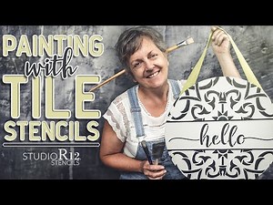 How to Paint with Tile Stencils by StudioR12 | Round Wooden Door Hanger | Hello Sign | Welcome Sign