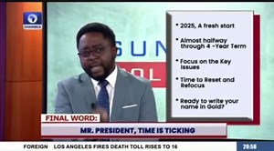 Seun Okinbaloye of Channels TV urgently urges President Bola Tinubu to tackle the pressing challenges confronting Nigerians, stating that, “Sound of time is shifting, President Tinubu will you write your name in gold?” | Adigun Abraham Tope