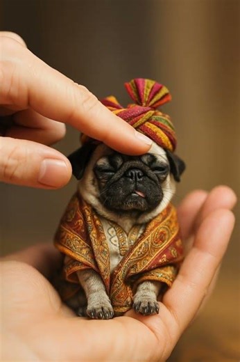 Mini Pug Series 🐶✨ Indian Style | Tiny Pug with Turban #pug #puglife #cute