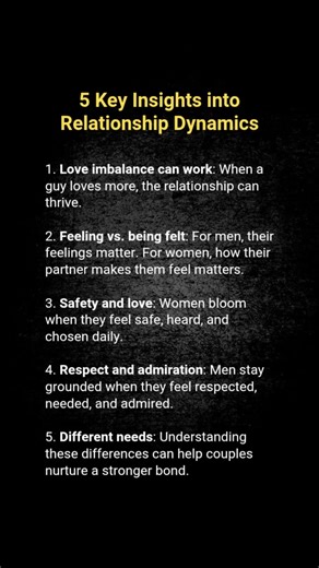 5 Secrets to Unlocking Relationship Harmony 💕 Discover the key insights into relationship dynamics that can transform your love life. Watch now and nurture a stronger bond! #RelationshipGoals #Love relationship dynamics, love imbalance, feeling vs. being felt, safety and love, respect and admiration, different needs. #RelationshipTips #LoveAndRespect #CommunicationIsKey #RelationshipAdvice #CoupleGoals #LoveLanguage #RelationshipHarmony | Timeless Quotes & History