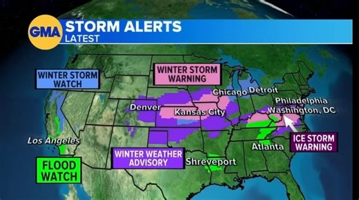 Snow has started in Kentucky and West Virginia, Delaware, Southern New Jersey and Washington DC gets this first one today/tonight. Heavy rain on the southern end brings an elevated risk of flash flooding Texas to Northern Alabama. | Ginger Zee