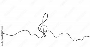 Self drawing treble clef. Simple animation of single continuous one line drawing of treble clef. Sketch animation black lines on white background. Music notes. 4k Video motion graphic animation