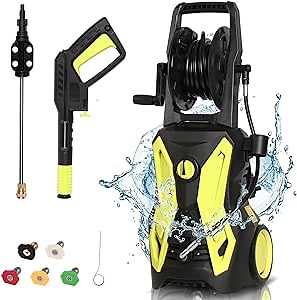 Electric Pressure Washer, 3500 PSI Power Washers, 2.8 GPM High Pressure Washer with Hose Reel, 5 Spray Nozzle and Foam Cannon for Home,Patio,Driveways,Vehicles,Deck,Fence