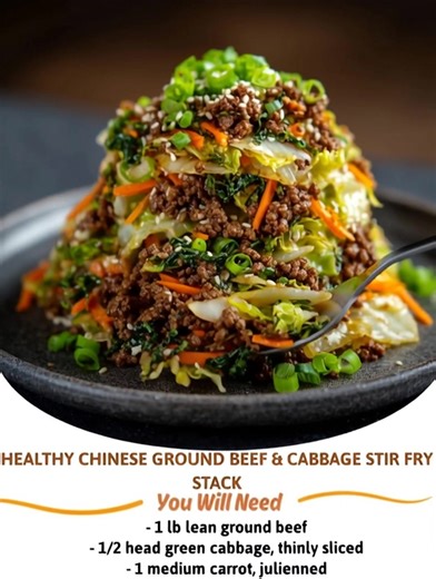 Healthy Chinese Ground Beef & Cabbage Stir Fry Stack 😋 Ingredients: - 1 lb lean ground beef - 1/2 head green cabbage, thinly sliced - 1 medium carrot, julienned - 1 tablespoon sesame oil - 3 cloves garlic, minced - 1 tablespoon fresh ginger, grated - 2 tablespoons low-sodium soy sauce - 1 tablespoon rice vinegar Recipe in First Coʍmеոτ 👇 Enjoy ❤️👇👇 | Don't Touch it's Art