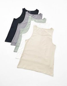 ASOS DESIGN essentials 5 pack muscle fit vests in ple colour     | ASOS