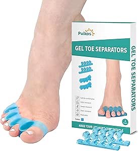 Puikos Toe Separator Toe Spacers Toe Straightener Alignment Orthotics Toe Dividers for Overlapping Toes Relief Bunion Hammer Toes Plantar Fasciitis Crooked Pedicure Nail Polish Yoga (Blue)