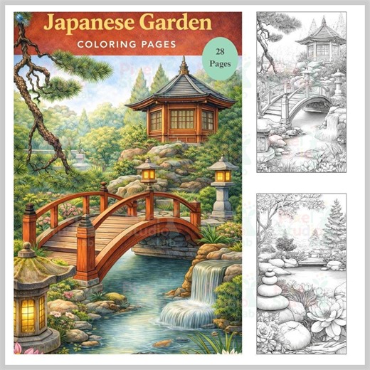 28 Japanese Garden Coloring Pages I JPEG, PDF CYMK Letter & A4 - Etsy
