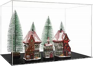 Clear Self-Assembly Acrylic Display Case with Black Acrylic Base,Acrylic Boxes for Display,Dustproof Showcase,Cube Countertop Box,Display Cases for Collectibles Figures Home Organiztion(10x6x7 inch)