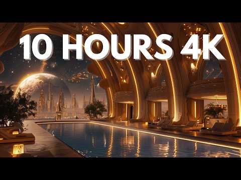 INTERGALACTIC SPA RESORT: 10 Hours Alien City Ambience 🌌 Deep Sleep & Healing [4K]