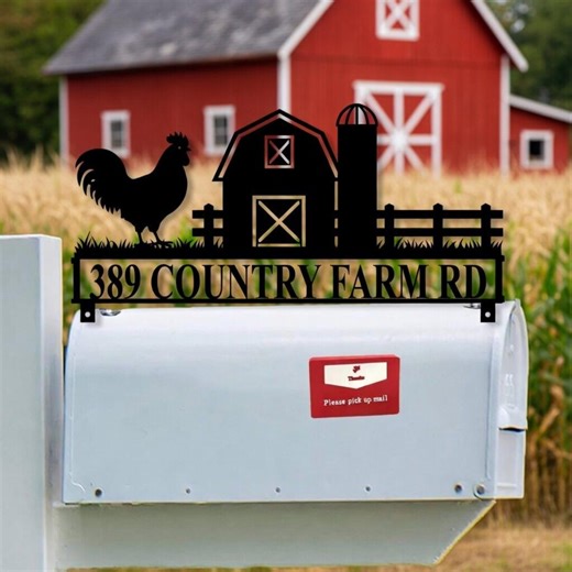 Farm Address Sign Metal, Rooster Barn Mailbox Topper, Custom House Number Sign, Rustic Country Outdoor Decor - Etsy