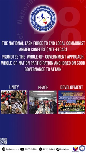 7.5K views · 69 reactions | UNITY, PEACE, and DEVELOPMENT sa BAGONG PILIPINAS! The NTF-ELCAC is transforming conflict-affected communities through the Barangay Development Program — bringing sustainable growth, unity, and hope. #NTFELCAC #BagongPilipinas #BayanihanSaPagUnlad | National Task Force to End Local Communist Armed Conflict | Facebook