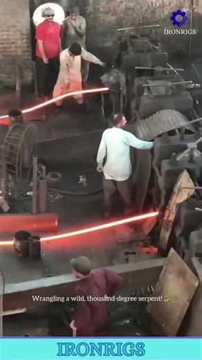 These fearless factory workers are wrangling a wild, thousand-degree serpent of pure steel 🔥#cowboy