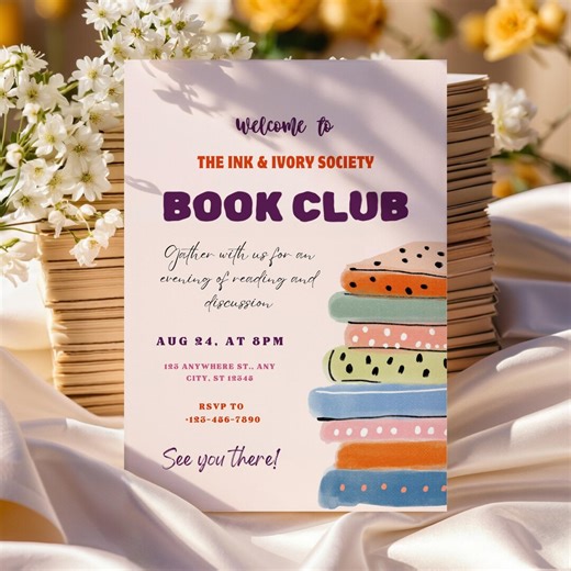 Book Club Invitation Template, Editable Canva Invite (digital Download) - Etsy Australia