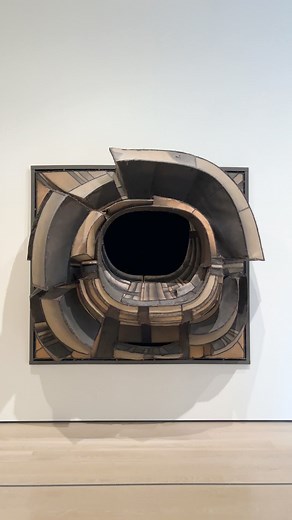 Where does this artwork take you? Artist Lee Bontecou created this endless space by stretching salvaged conveyor belts over a steel framework and stitching them together with copper wire. See Bontecou’s “Untitled” on view now in our fourth floor galleries. — Lee Bontecou. “Untitled.” 1961. Kay Sage Tanguy Fund. © 2024 Lee Bontecou | MoMA The Museum of Modern Art