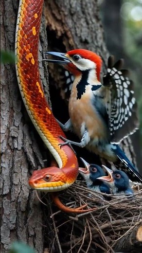 “Woodpecker vs Snake: Extreme Wildlife Moment Caught in 8K | Unbelievable Forest Battle!”
