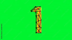 Polygonal number 1 animation with glitch effect on green background, 4k resolution video, text motion graphic Stock Video