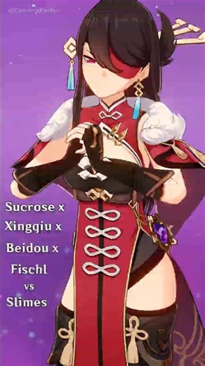 Xingqiu x Beidou x Sucrose x Fischl Vs Pyro/Cryo Slimes🔥🥶#genshinimpact #hoyocreators