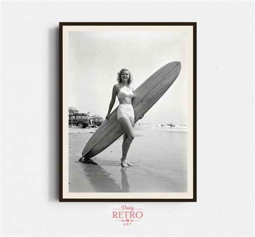 Retro Surf Wall Art, Vintage Beach Print, Surf Girl Decor (digital Download) - Etsy