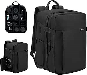 Cwatcun 3-IN-1 Large Camera Backpack with Scalable Capacity, 15.6" Laptop Compartment, Tripod Holder, Rain Cover, Outdoor Hiking Travel Waterproof Camera Bag for Canon Nikon Sony SLR DSLR Camera, Lens