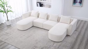 Oversized U-Shaped Modular Sectional Sofa,Modern Living Room Free Combination Convertible 4 Seater Cloud Sofa&Couch Deep Seat Tufted Upholstered Couch W/Chaises for Home Office Apartment