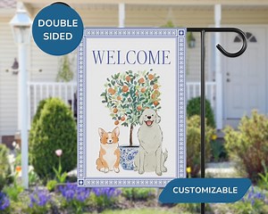 Personalized Dog Breed Garden Flag, Custom Pet Yard Art With Goldendoodle, Labrador & More, Preppy Spring Chinoiserie Outdoor Porch Decor - Etsy